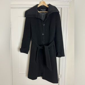 kenneth cole New York Black 80% Lamb Wool 20% Cashmere Long Coat W/ wide lapel